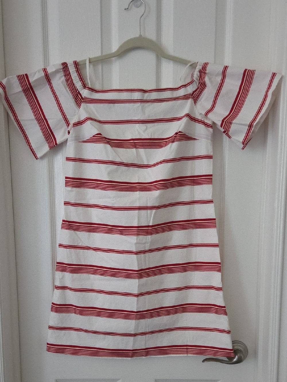 Club Monaco White and Red Striped Off-Shoulder Dress -